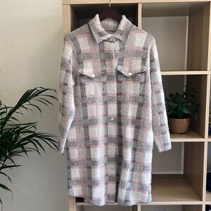 Anthropologie Plaid Jacket in Gray and Pink